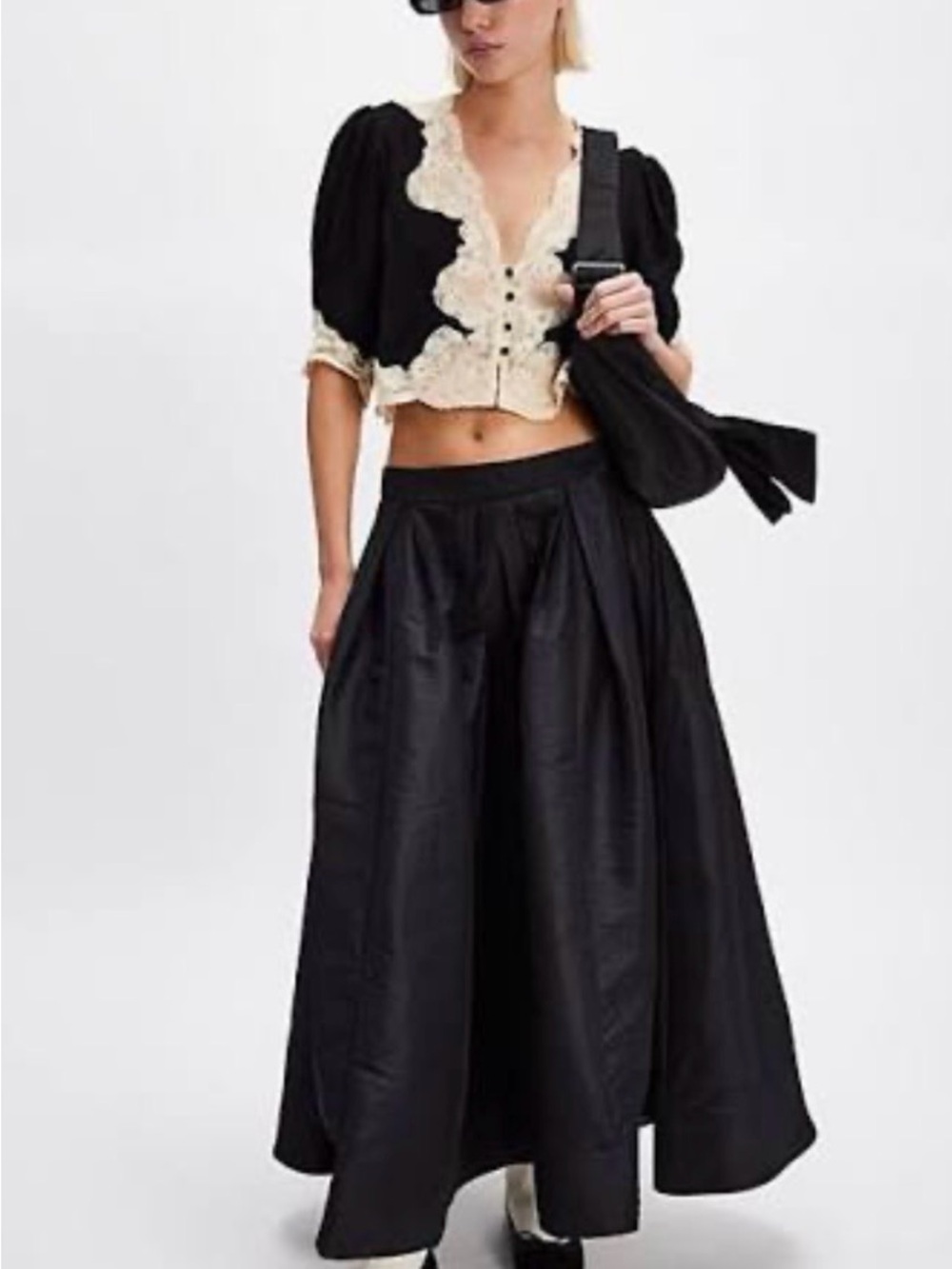 Free People Black Gathered Full Skirt
